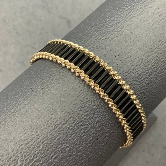 Black Bugle Bead Bracelet Silver As Is Tarnished - Picture 1 of 4